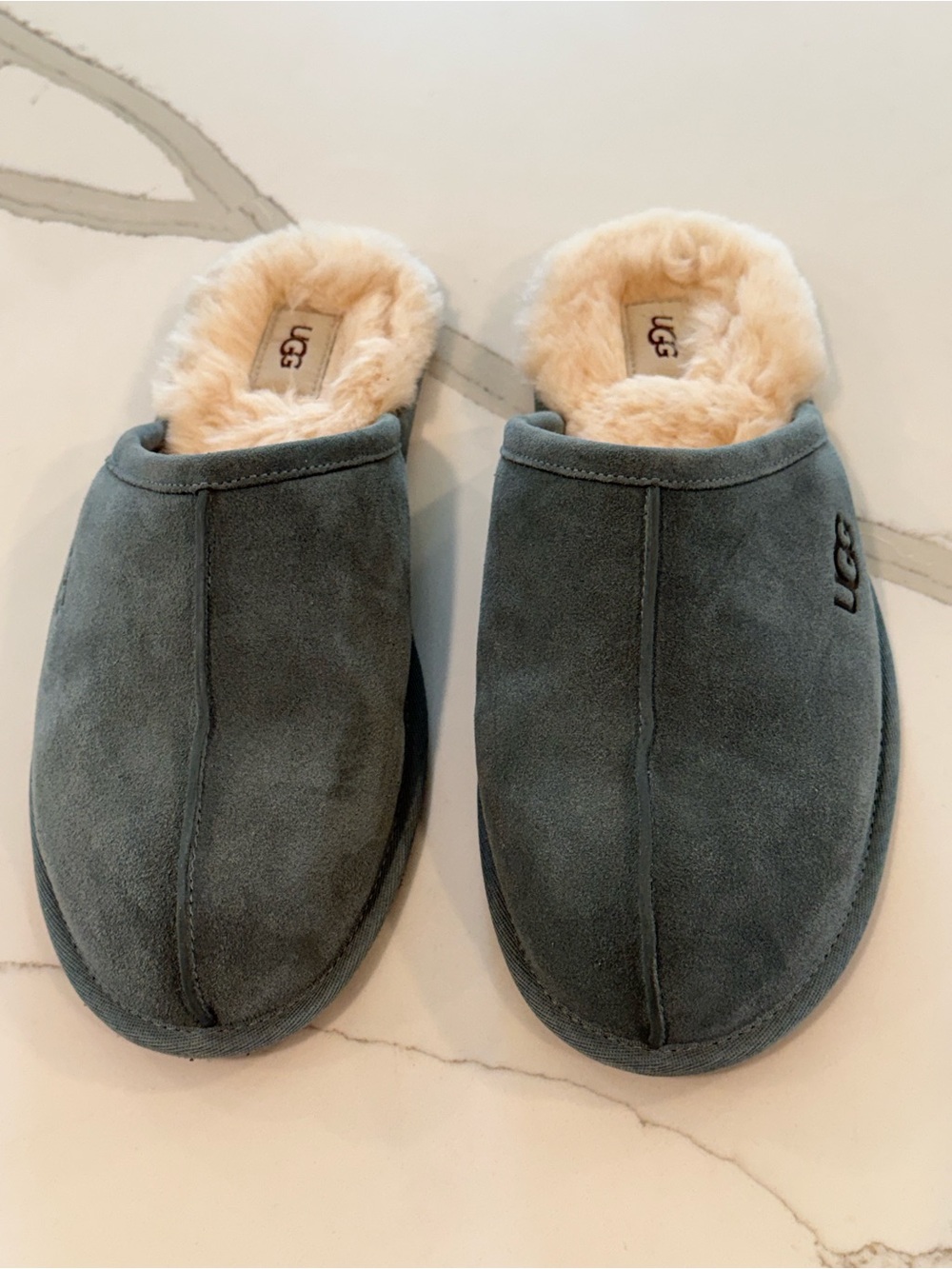 UGG Scuff Blue-Green Suede Plush-Lined Slip-On Mules - Picture 2 of 7